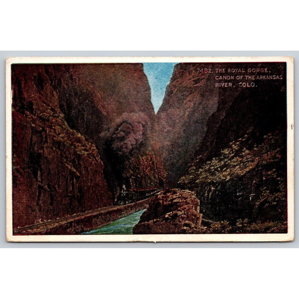 Vintage 1926 Royal gorge Colorado Postcard Canon of Arkansas River Train 7482
